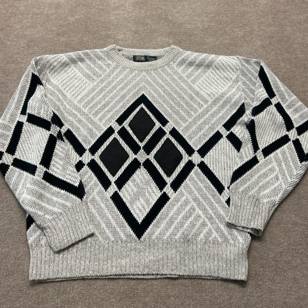 Gray and Black Geometric Sweater